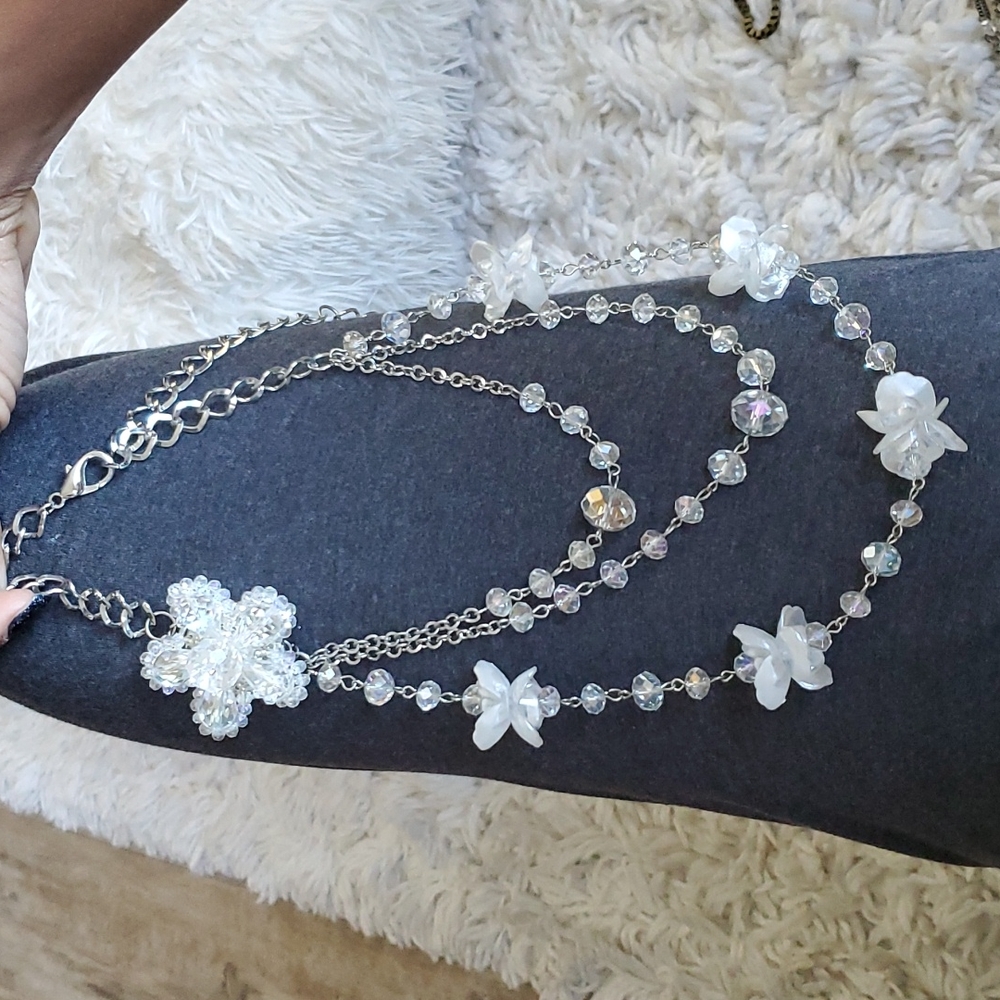 White and crystal beaded necklace